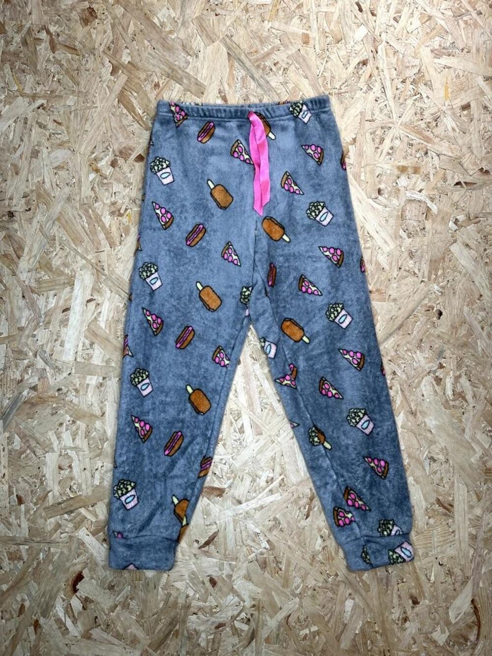 Weekending Girls Pajama Pants Medium Gray Fleece Food Print Pizza Ice Cream